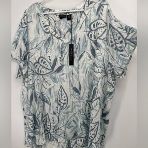 New TAHARI Luxe 100% Linen Soft Slub Knit Hi-Low Hem Tunic Top 3X